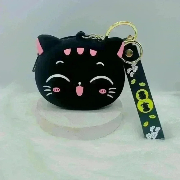 Mini Size Black Cat Silicone Coin Purse With Keychain - Picture 1 of 8